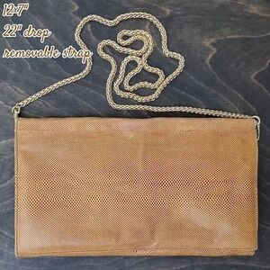 Vtg yellow tan reptile leather envelope crossbody purse